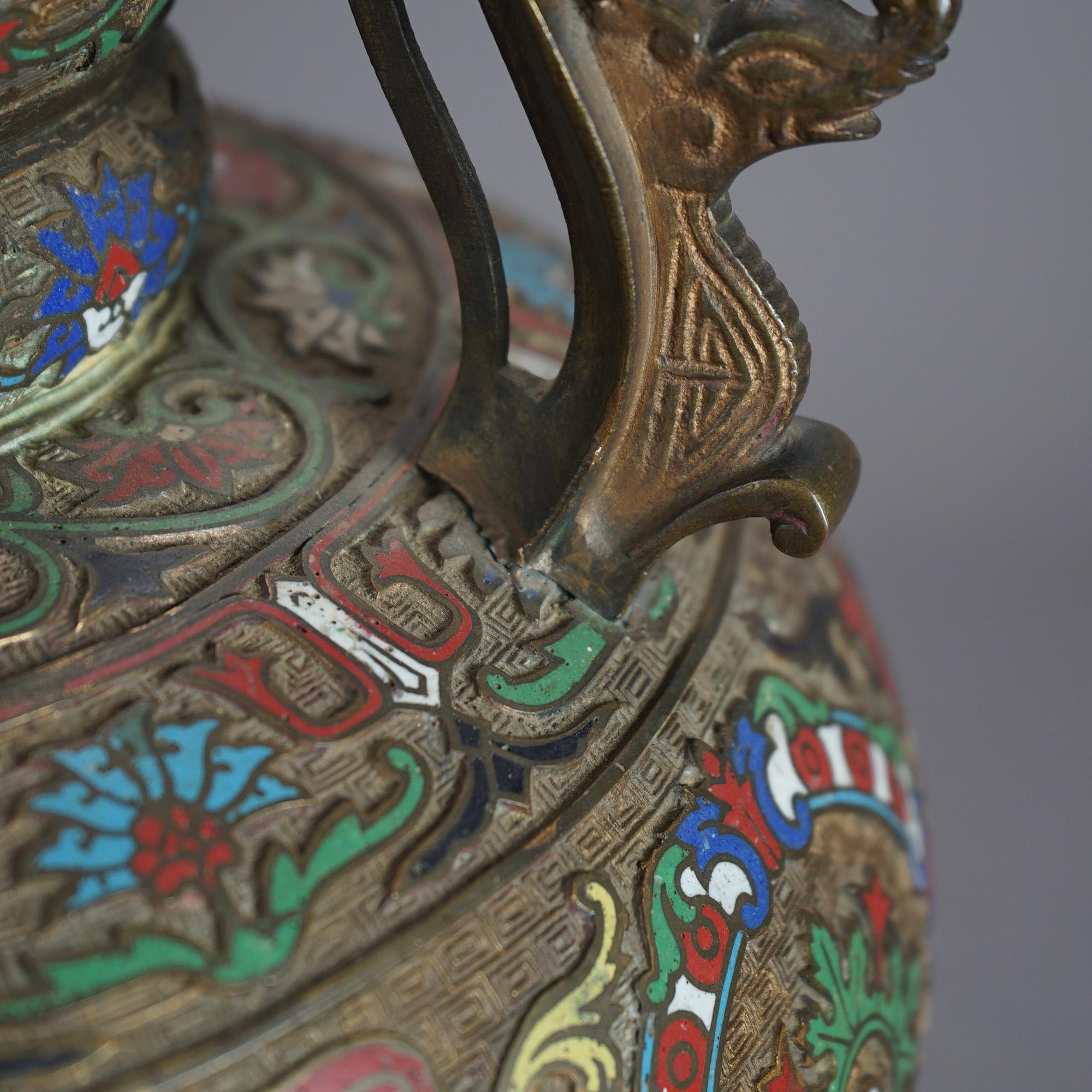 Antique Japanese Meiji Oversized Bronze & Cloisonne Figural Vase Circa 1900 For Sale 4