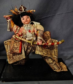 Antiguo Japonés Meiji par Samurai Guerrero Muñecas de Madera Gofun Cara Armadura Completa