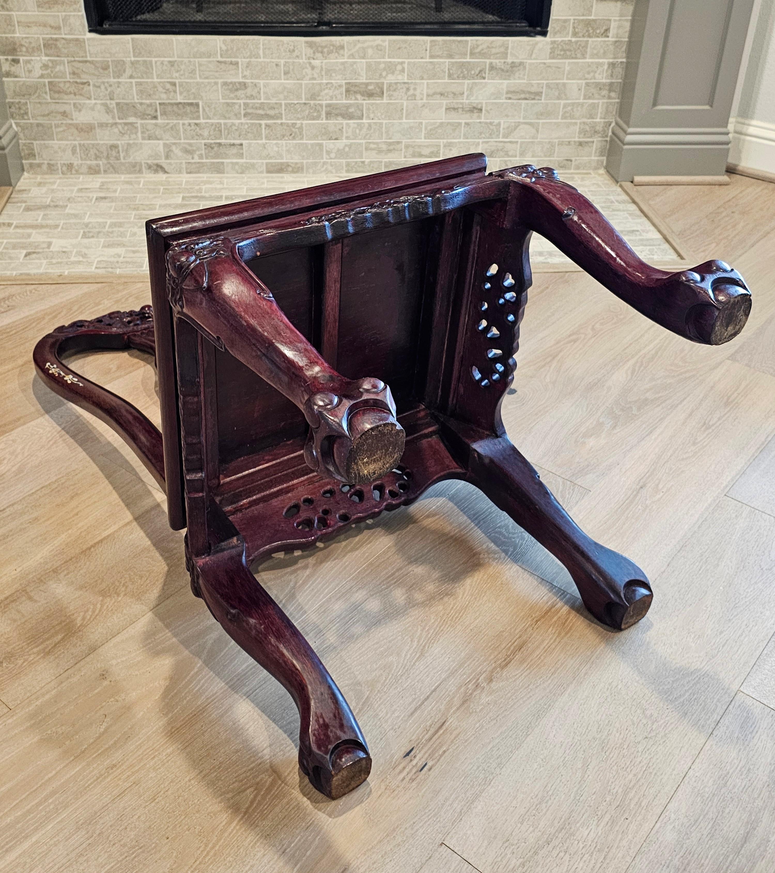 Antique Japanese Meiji Pearl Shell Inlaid Carved Hongmu Dragon Chair For Sale 8