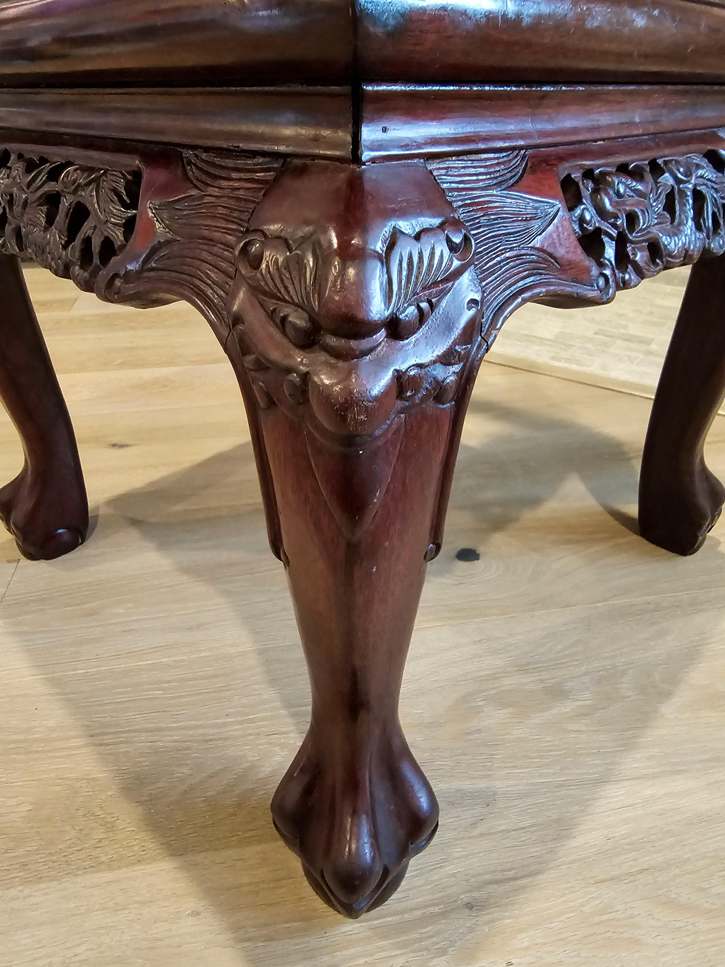Antique Japanese Meiji Pearl Shell Inlaid Carved Hongmu Dragon Chair For Sale 2