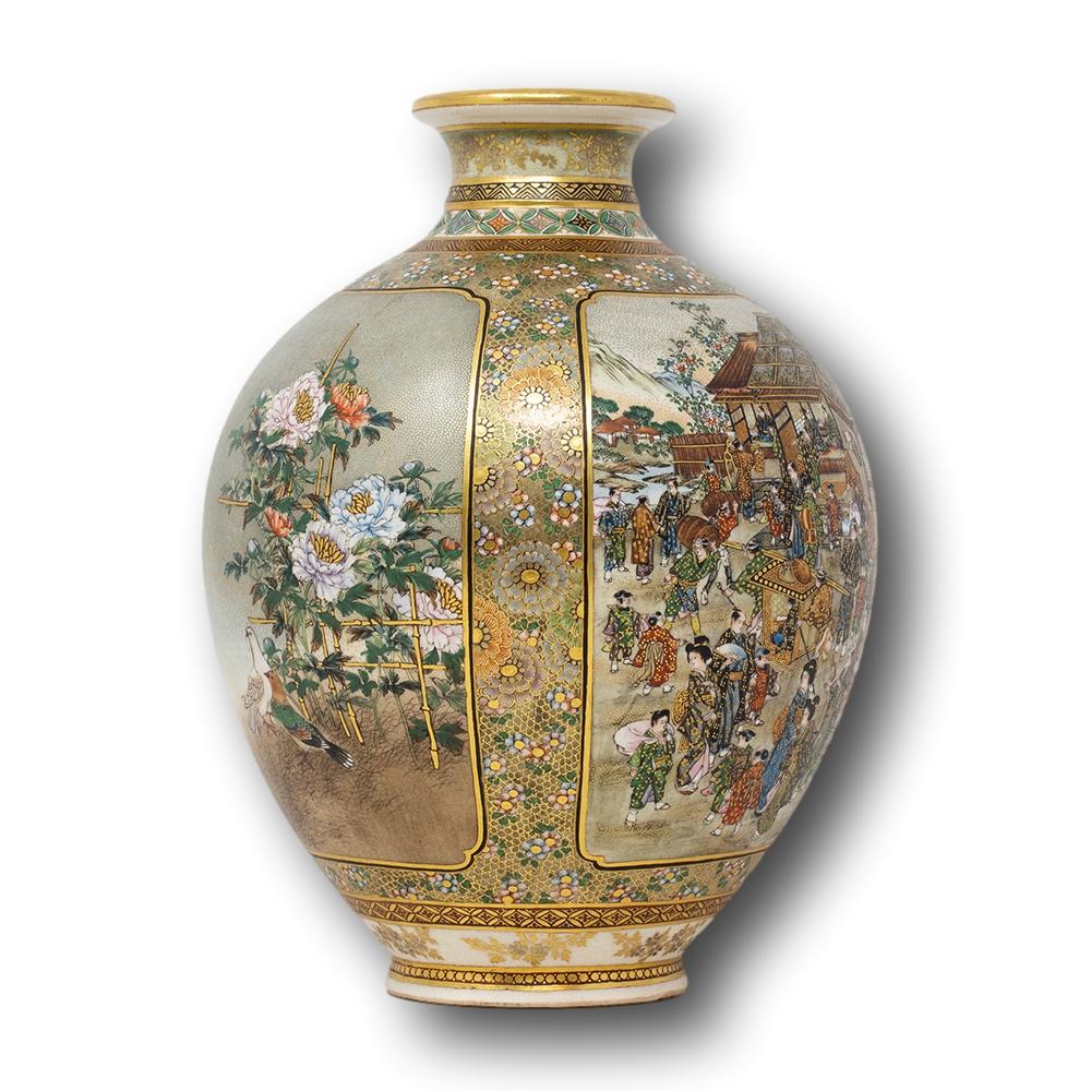 Ceramic Antique Japanese Meiji Period (1868-1912) Satsuma Vase by Kinkozan For Sale