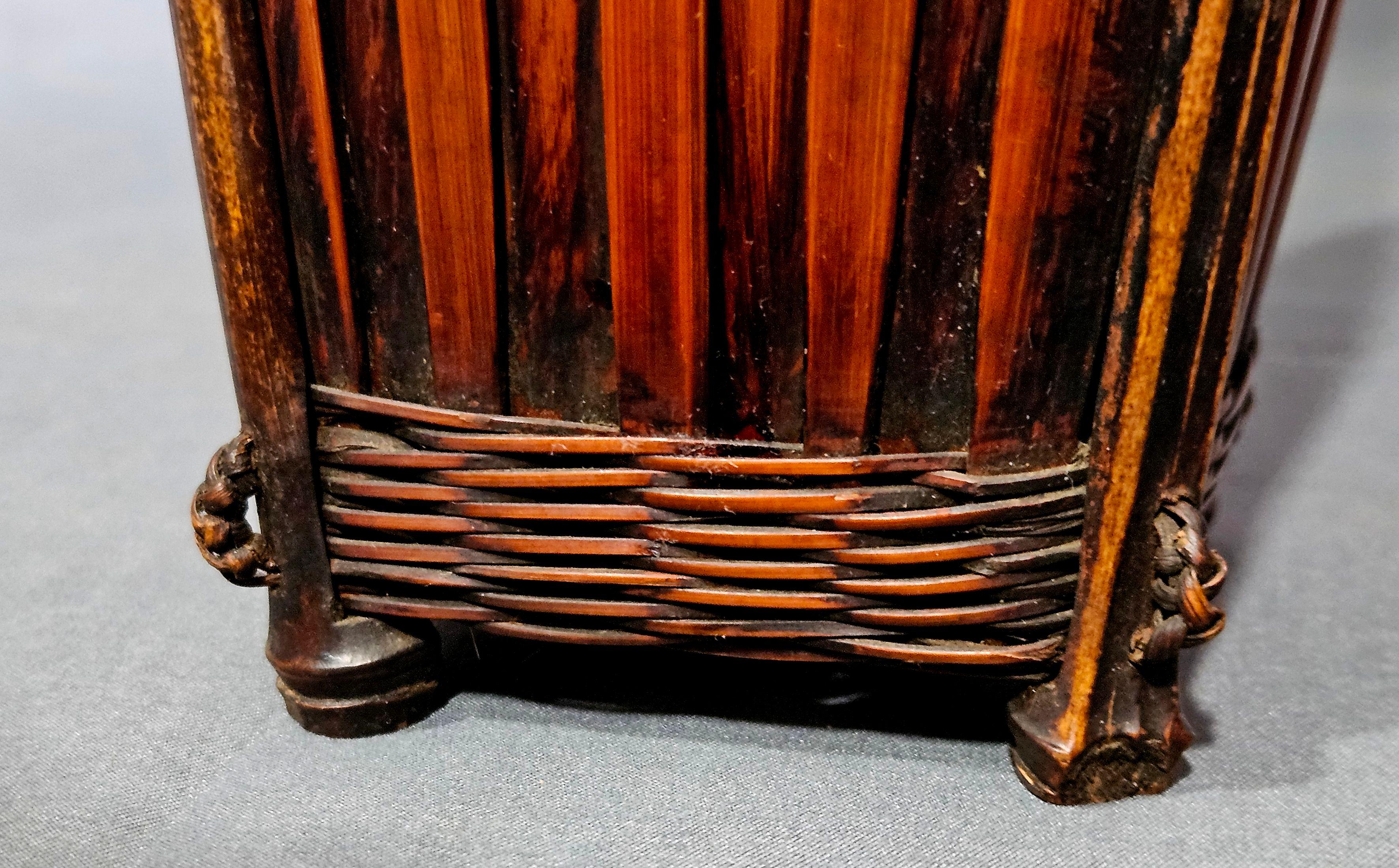 Cesta Ikebana de bambú japonesa antigua del periodo Meiji en venta 3