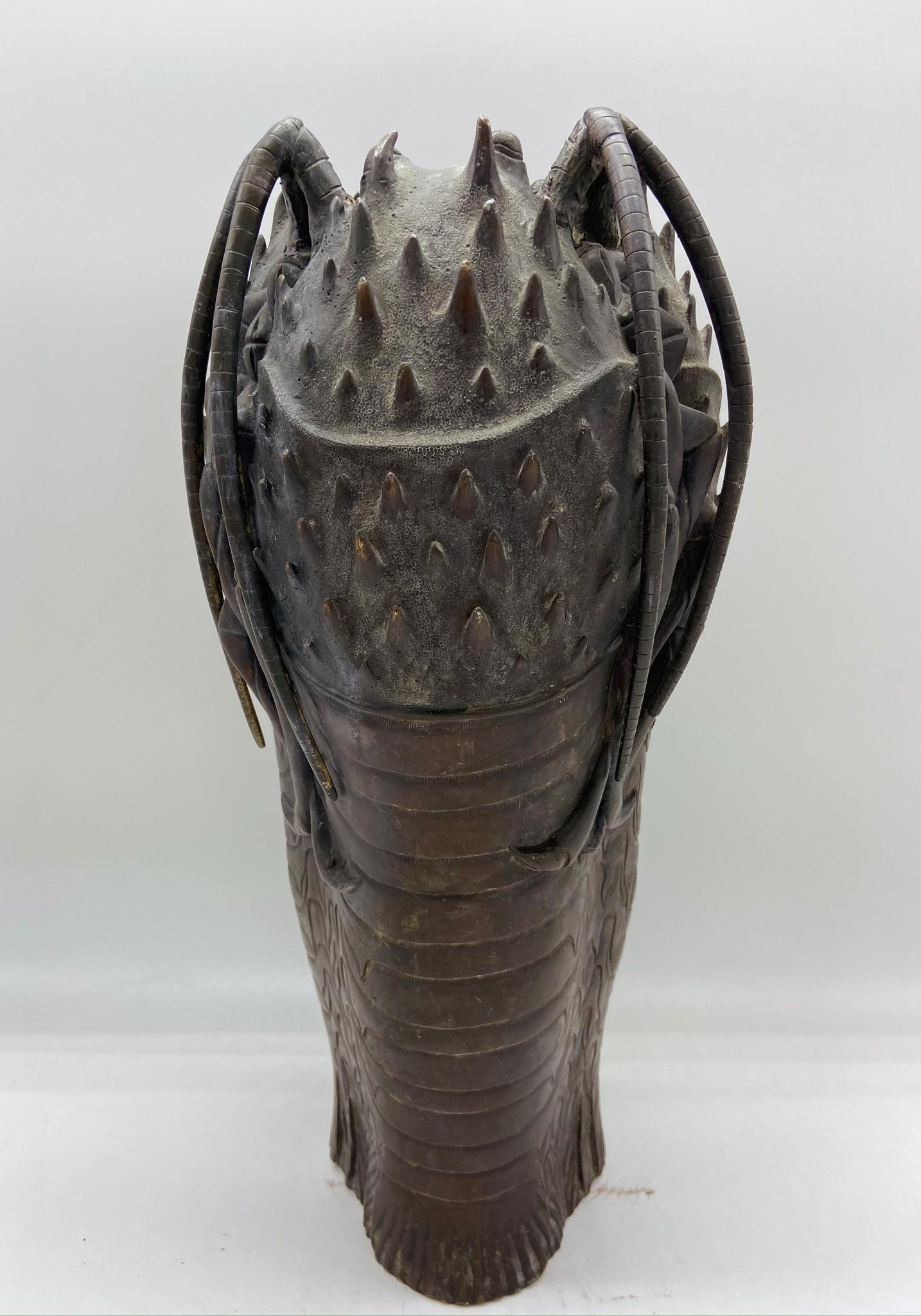 Antique Japanese Meiji Period Bronze Lobster Vase 1