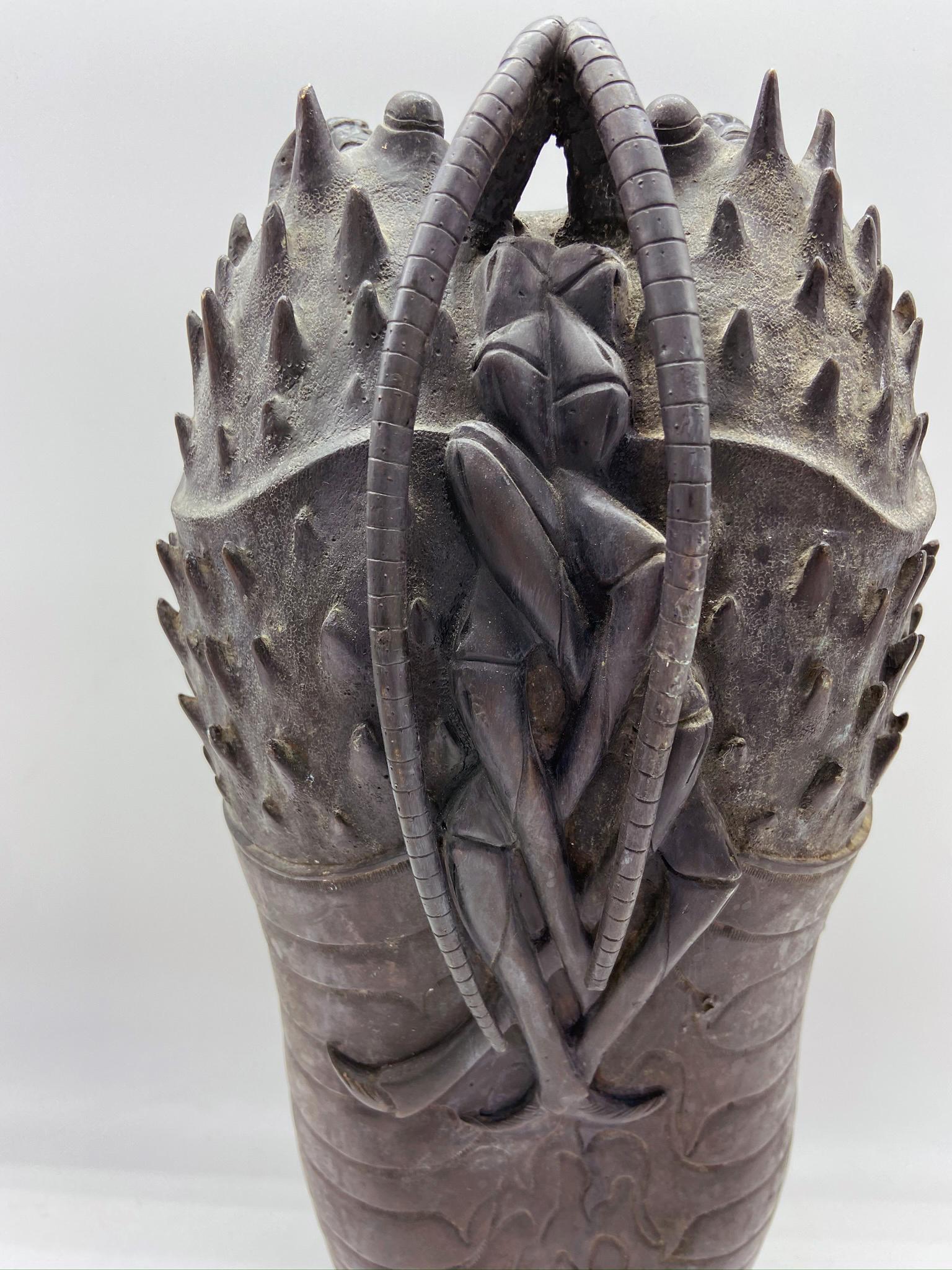 Antique Japanese Meiji Period Bronze Lobster Vase 2
