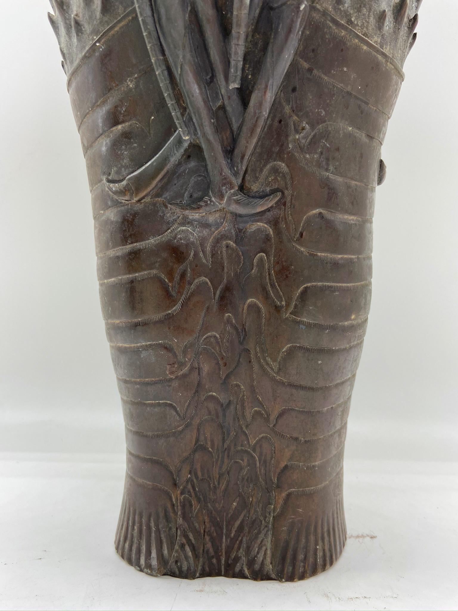 Antique Japanese Meiji Period Bronze Lobster Vase 3