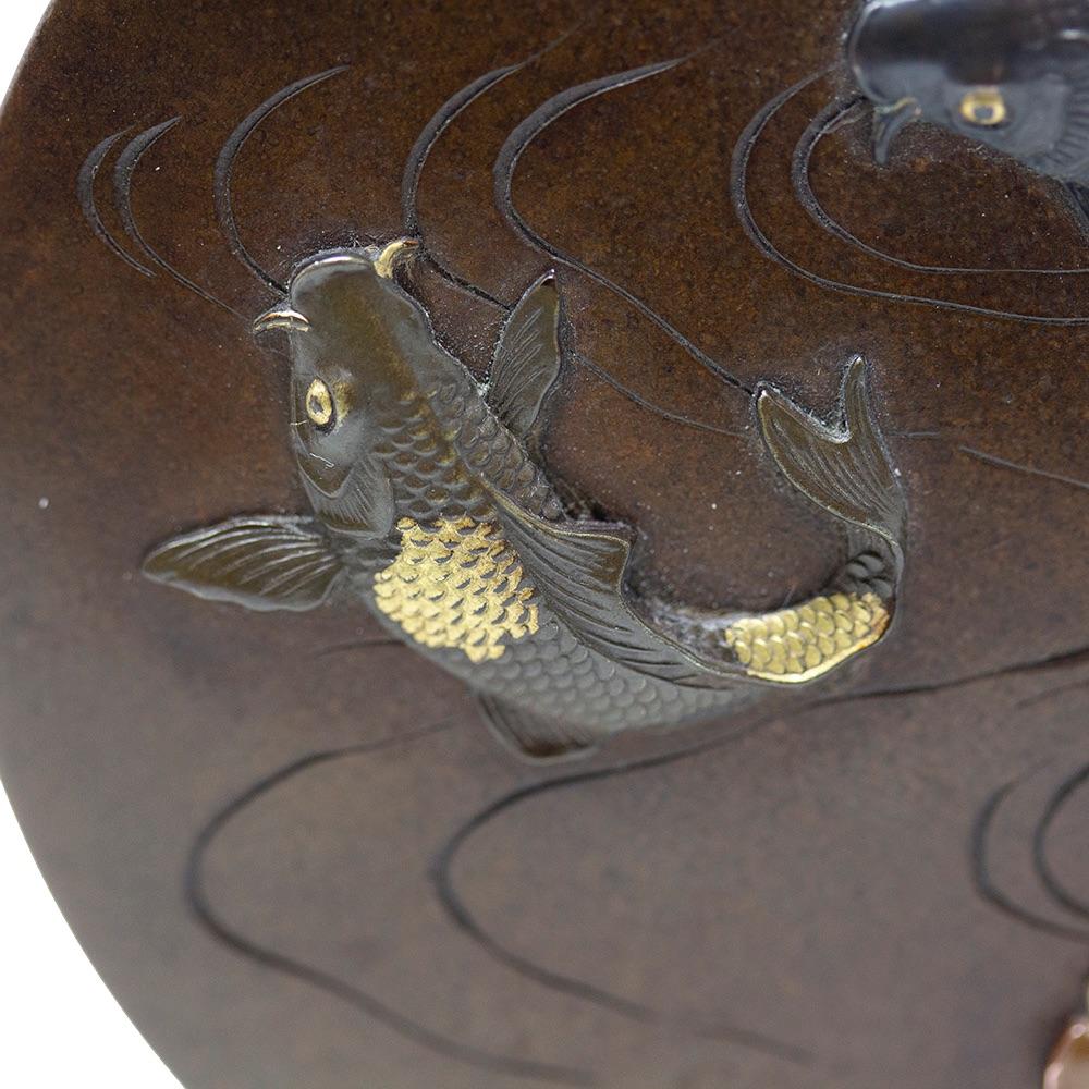 Antique Japanese Meiji Period Bronze Mixed Metals Koi Carp Box 8