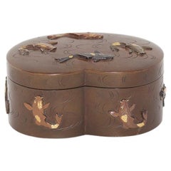 Antique Japanese Meiji Period Bronze Mixed Metals Koi Carp Box
