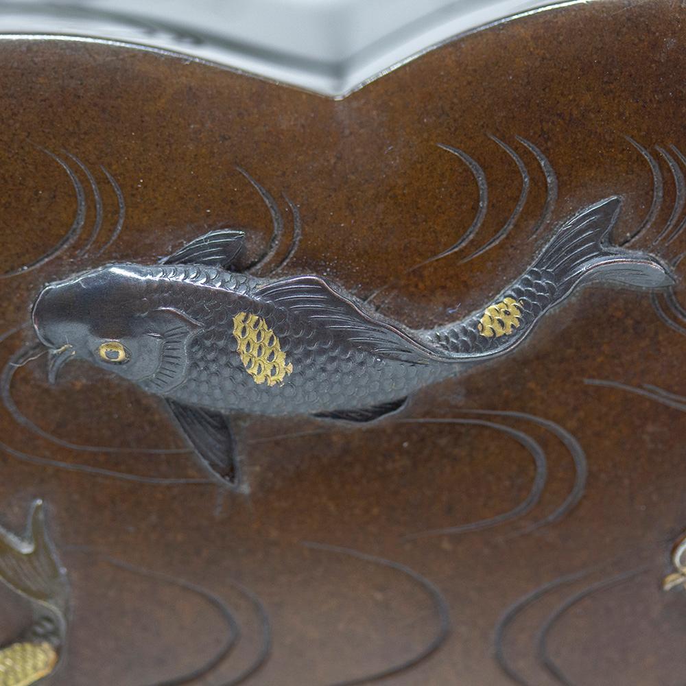 Antique Japanese Meiji Period Bronze Mixed Metals Koi Carp Box 7