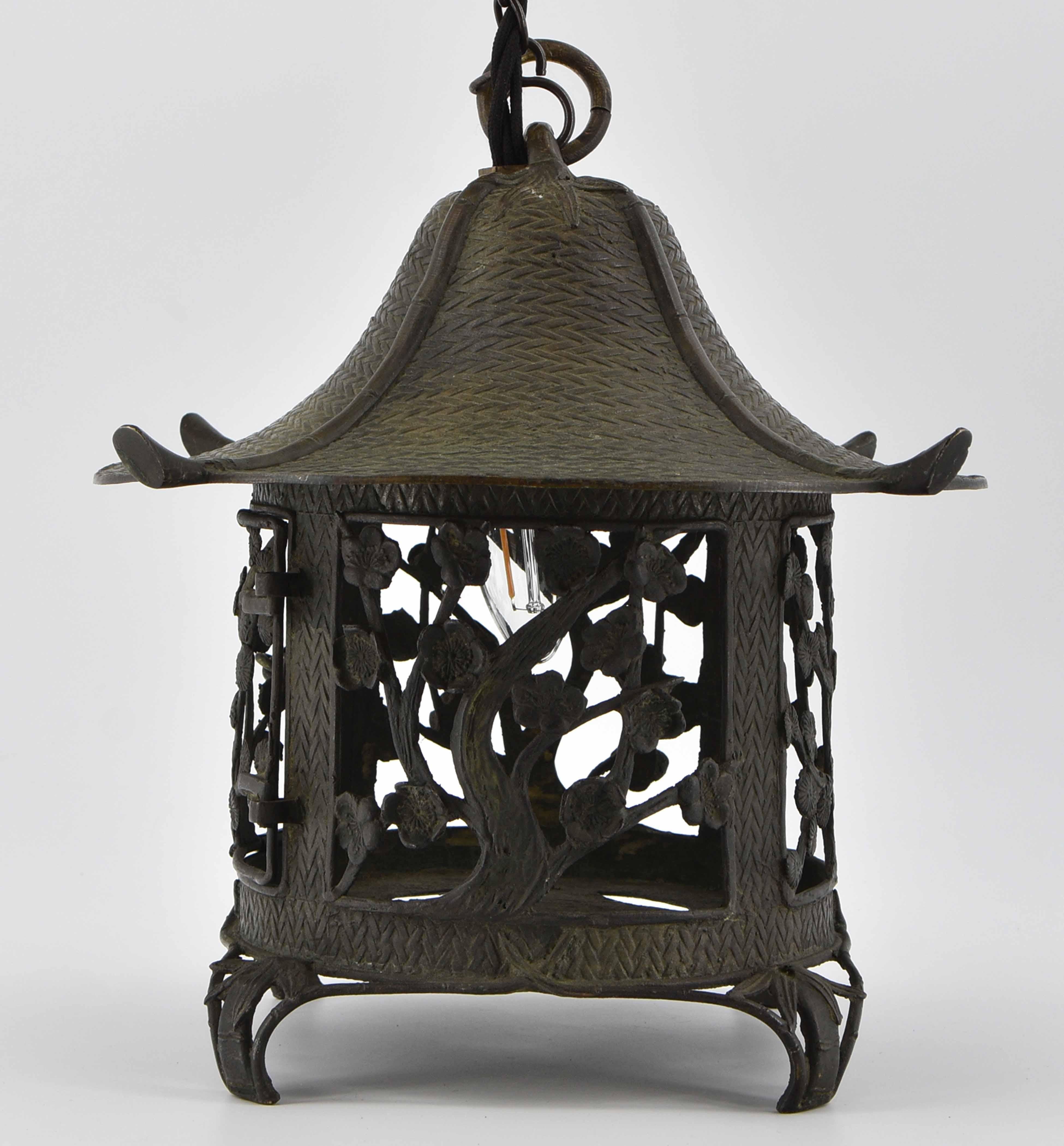19th Century Antique Japanese Meiji Period Bronze Temple Lantern Light For Sale