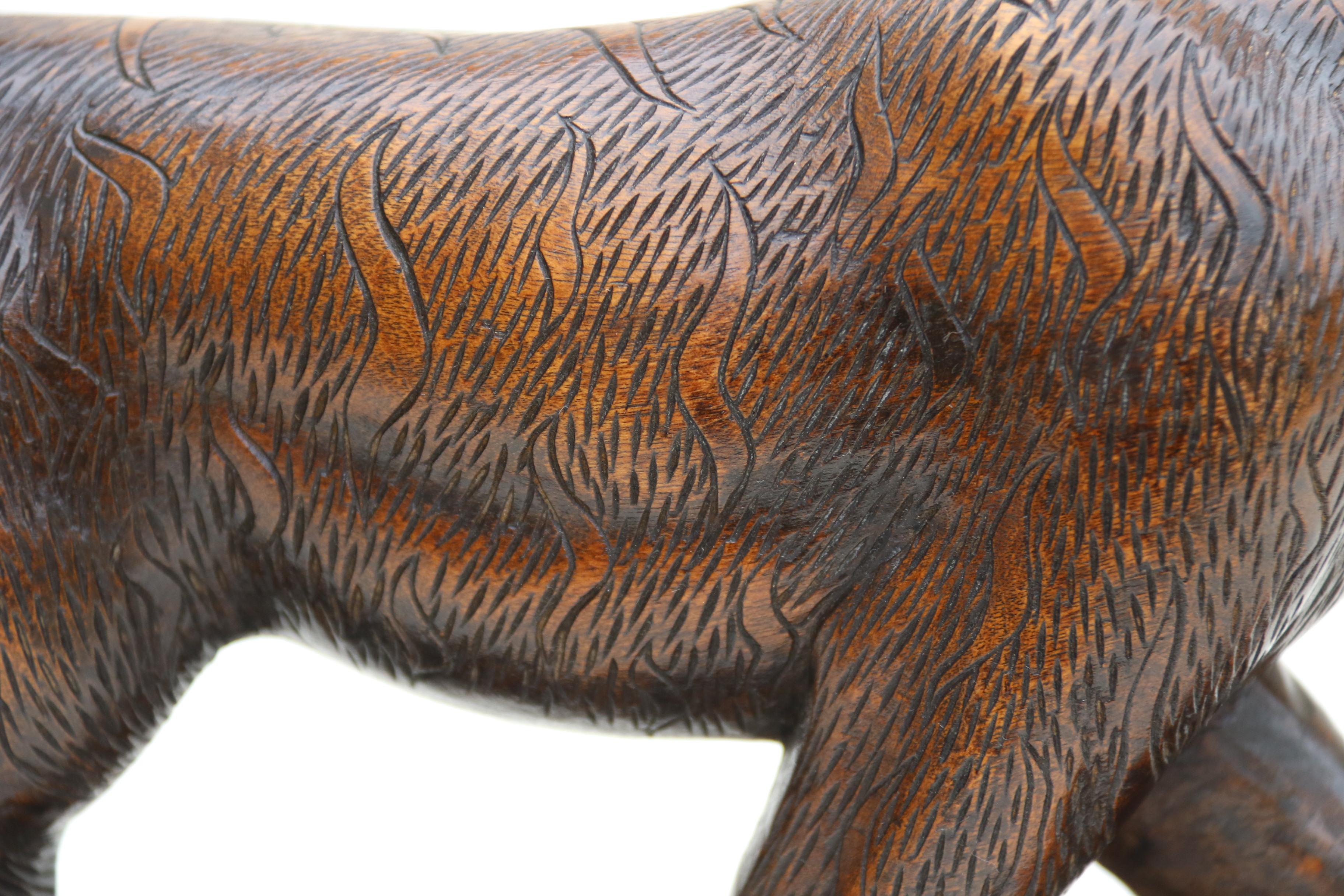 Antique Japanese Meiji period carved hardwood okimono of a prowling tiger C 1900 For Sale 7