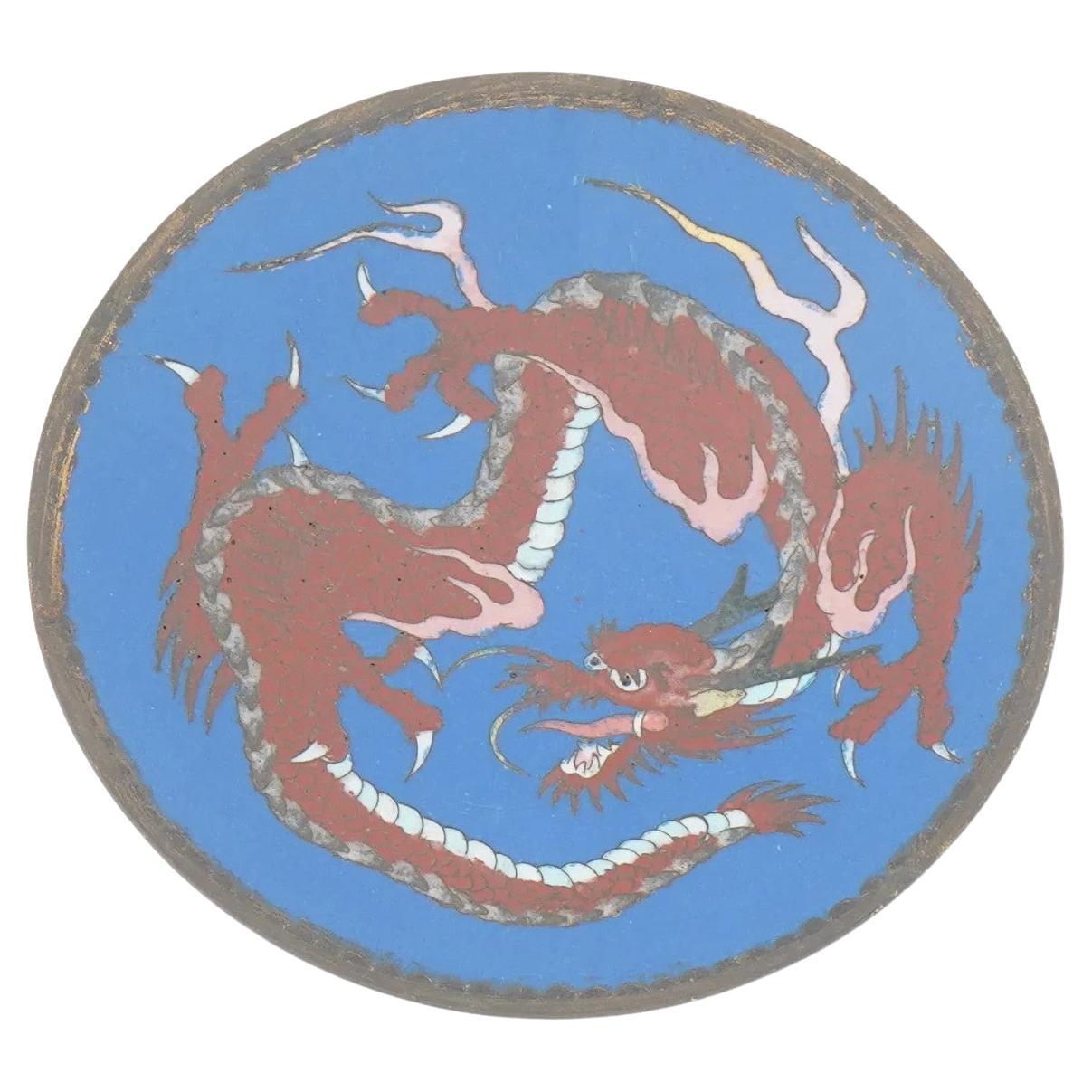 Antique Japanese Meiji period cloisonné enamel bronze dragon plate