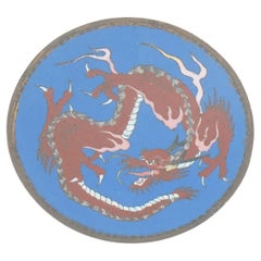 Antique Japanese Meiji period cloisonné enamel bronze dragon plate