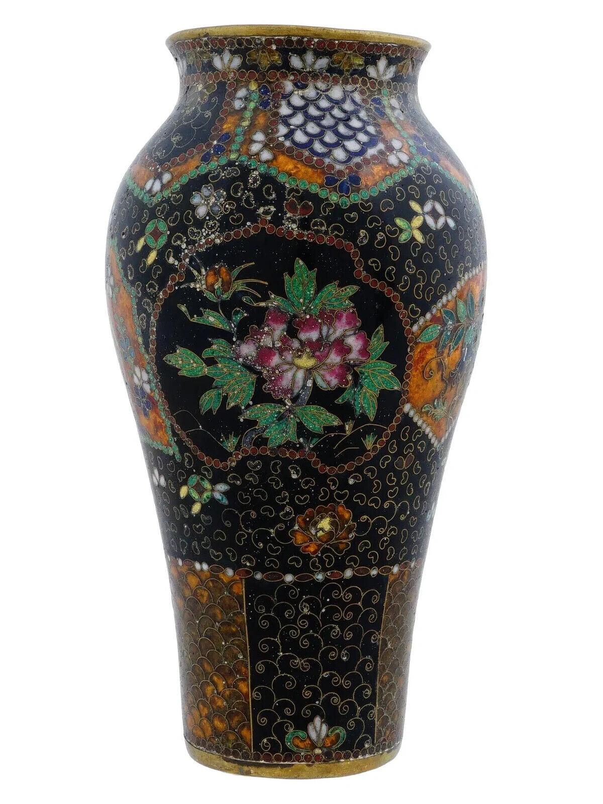 19th Century Antique Japanese Meiji Period Cloisonne Enamel Vase For Sale