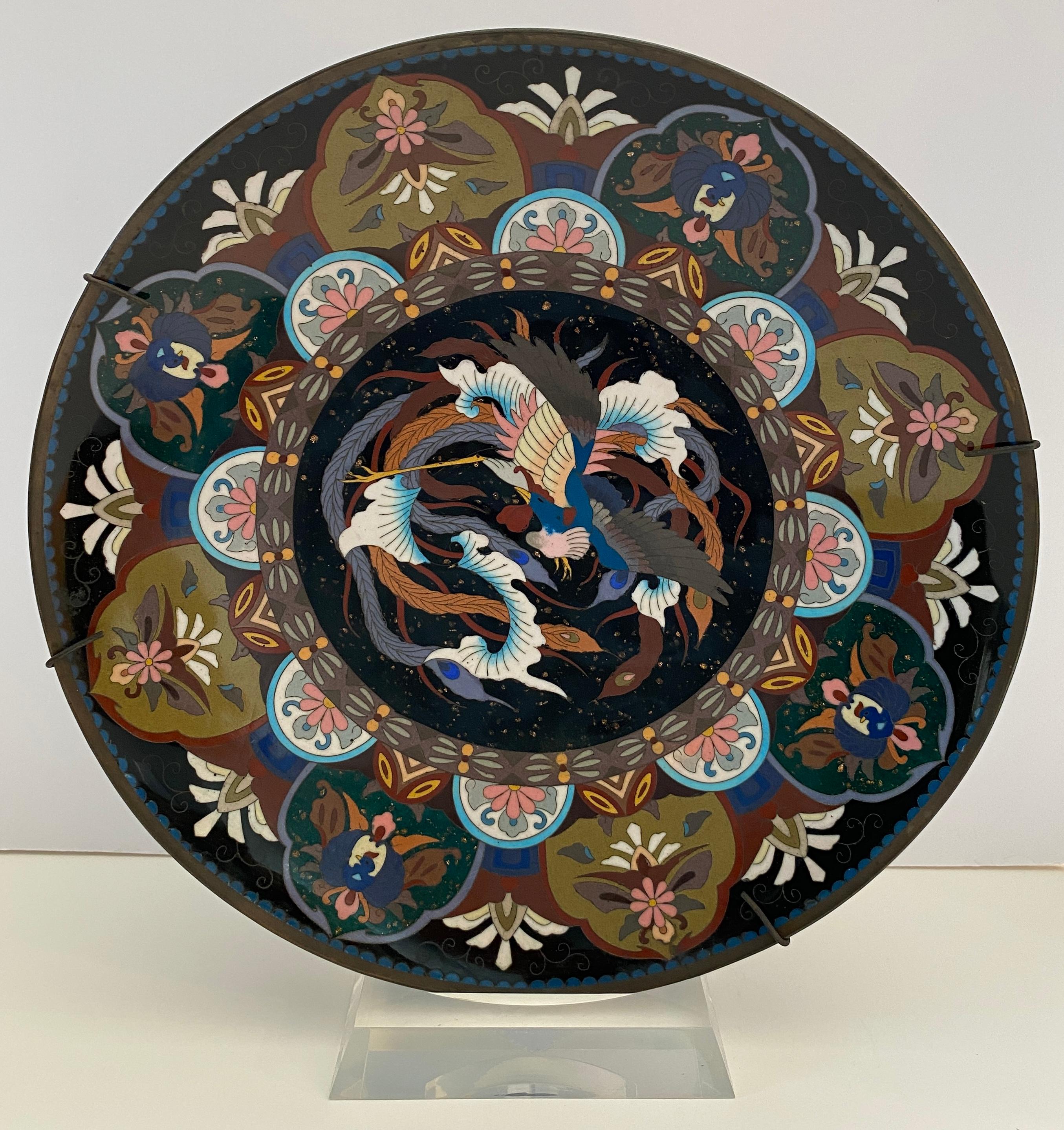 Antique Japanese Meiji Cloisonne Charger, Bowl or Platter, 
Late 19th Century Japanese Meiji Cloisonne Charger

A fine Japanese Meiji style charger, platter or bowl. This large cloisonne dish or charger is a wonderfully hand crafted decorative item.