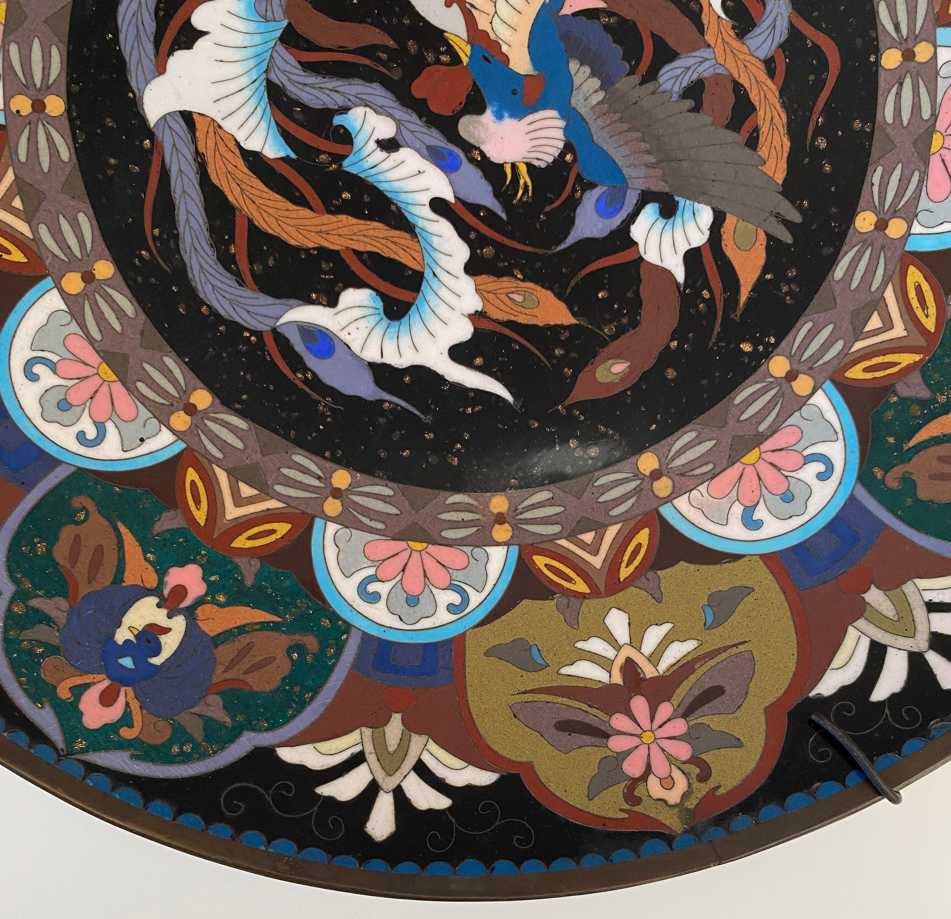 19th Century Antique Japanese Meiji Period Cloissoné Charger, Bowl or Platter For Sale