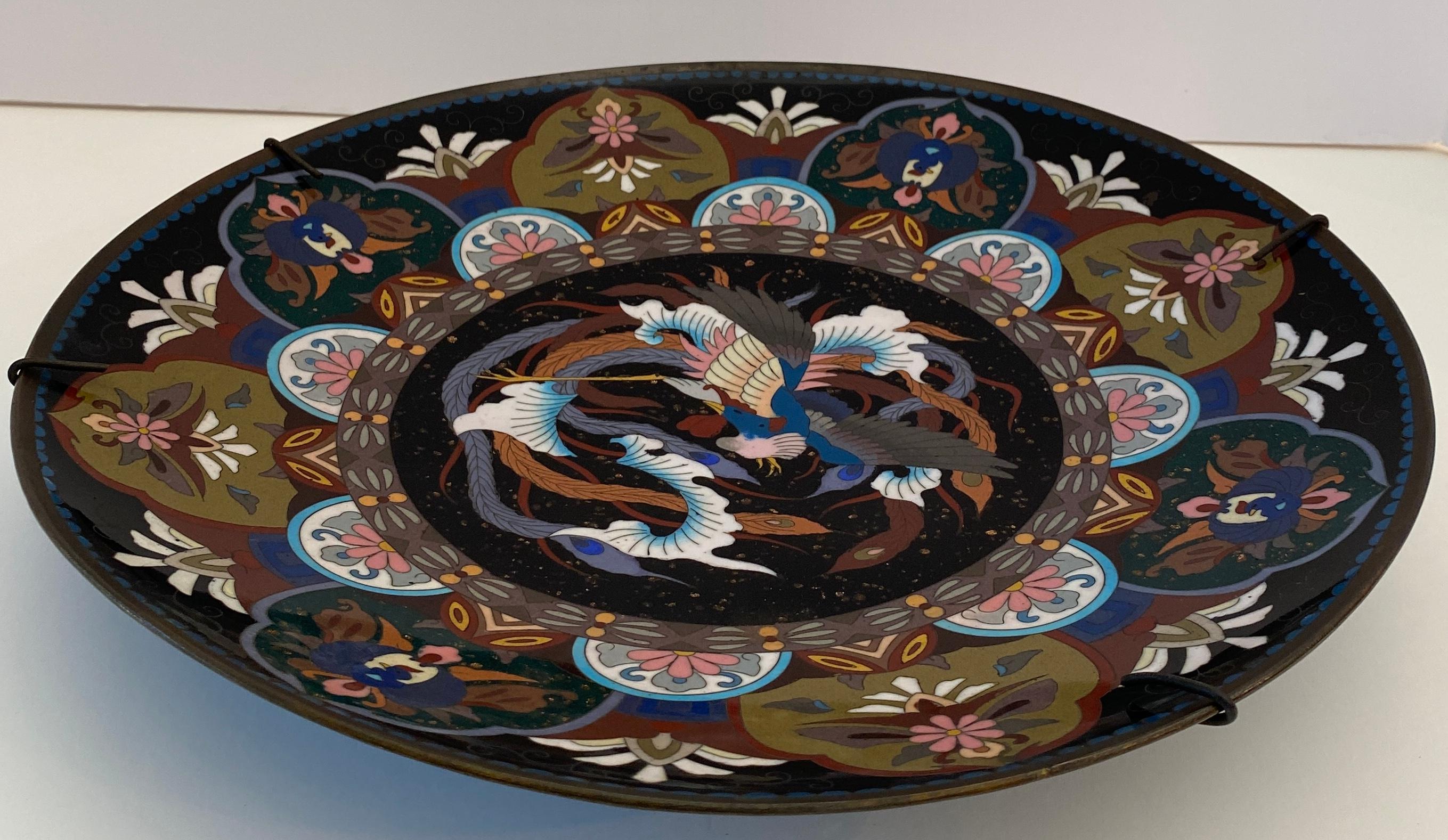 Copper Antique Japanese Meiji Period Cloissoné Charger, Bowl or Platter For Sale