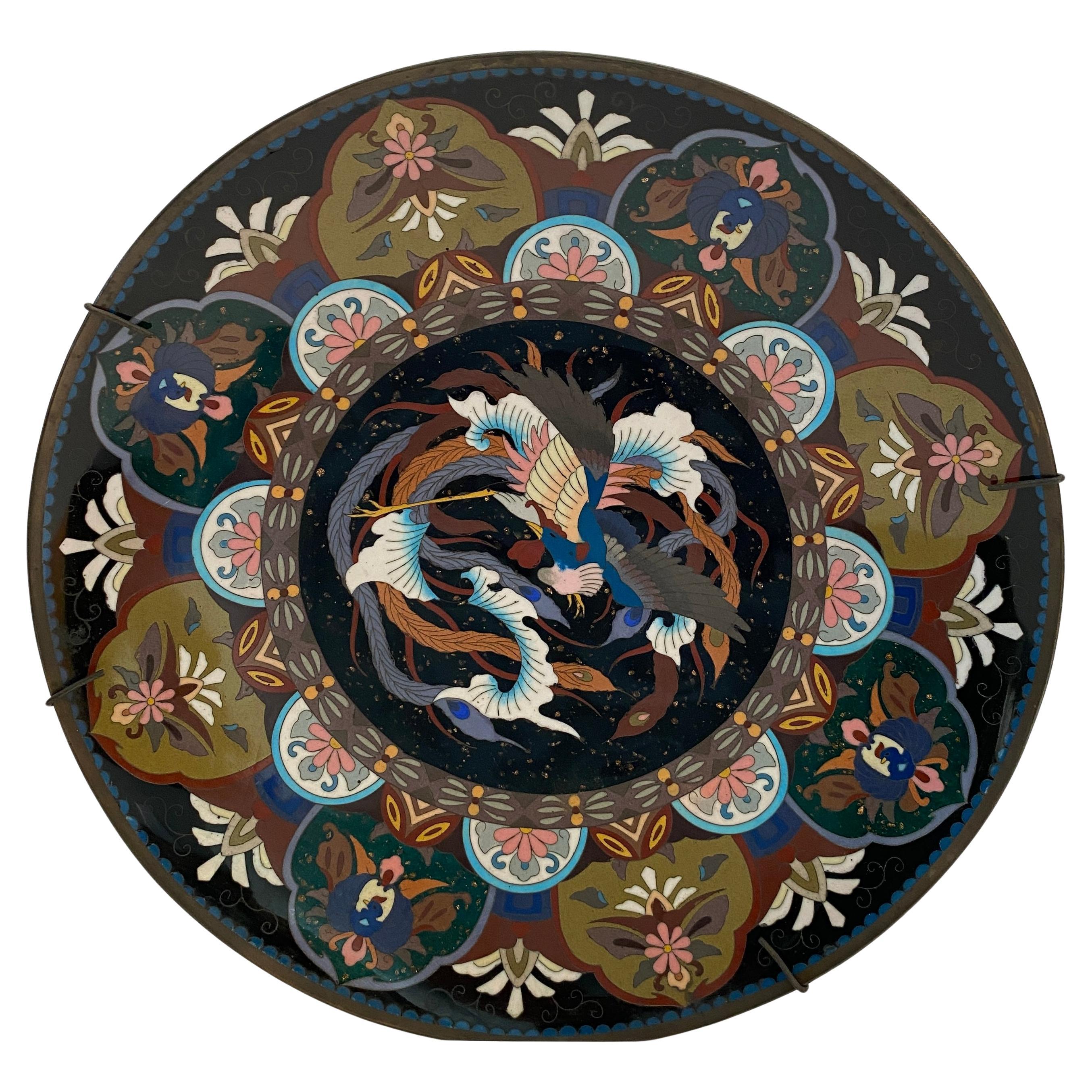 Antique Japanese Meiji Period Cloissoné Charger, Bowl or Platter For Sale