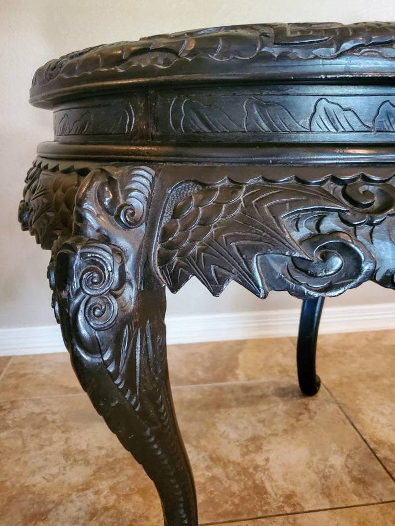 Rosewood Antique Japanese Meiji Period Elaborate Flying Dragon Table For Sale