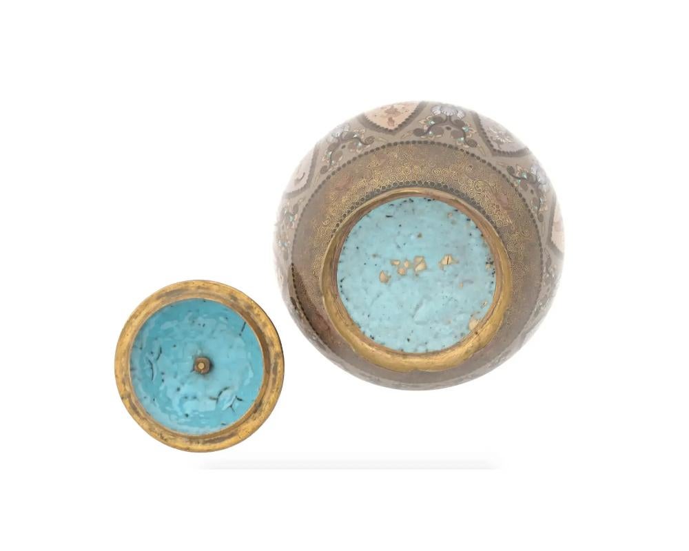 19th Century High Quality Antique Meiji Japanese Cloisonne Enamel Koro Jar Gold Wire For Sale