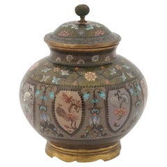 Antique Japanese Meiji Period Enamel Jar with Lid