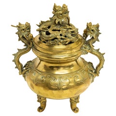 Antique Japanese Meiji Period Gilt Bronze Dragon Koro Censer incense Burner 1880