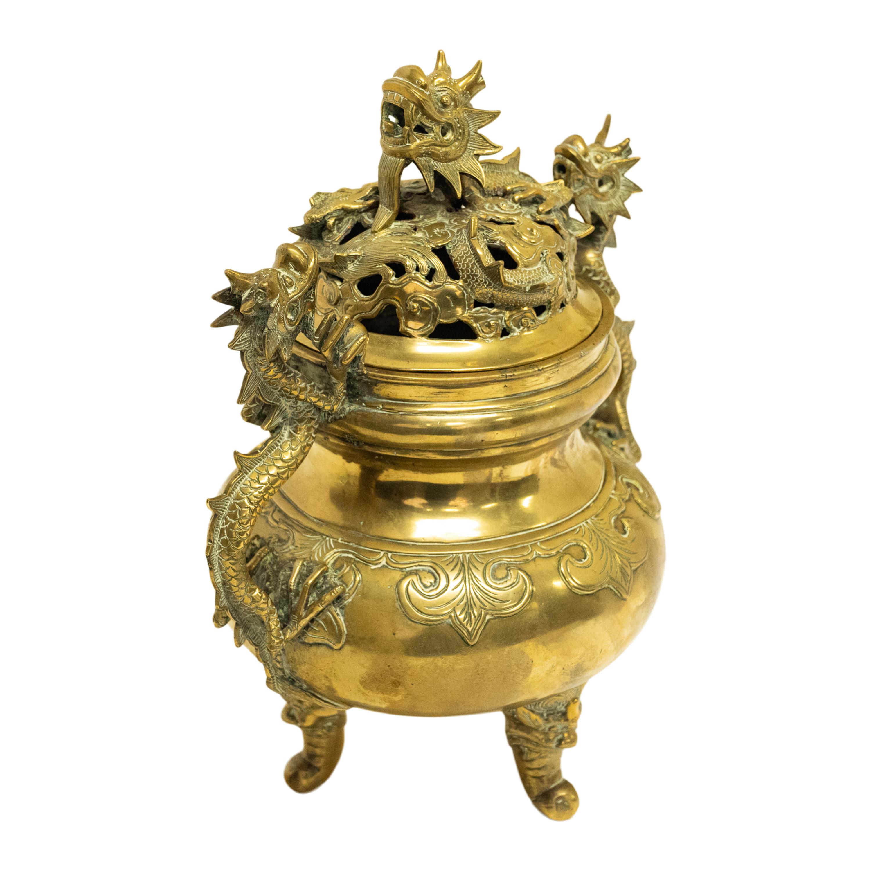Late 19th Century Antique Japanese Meiji Period Gilt Bronze Dragon Koro Censer incense Burner 1880