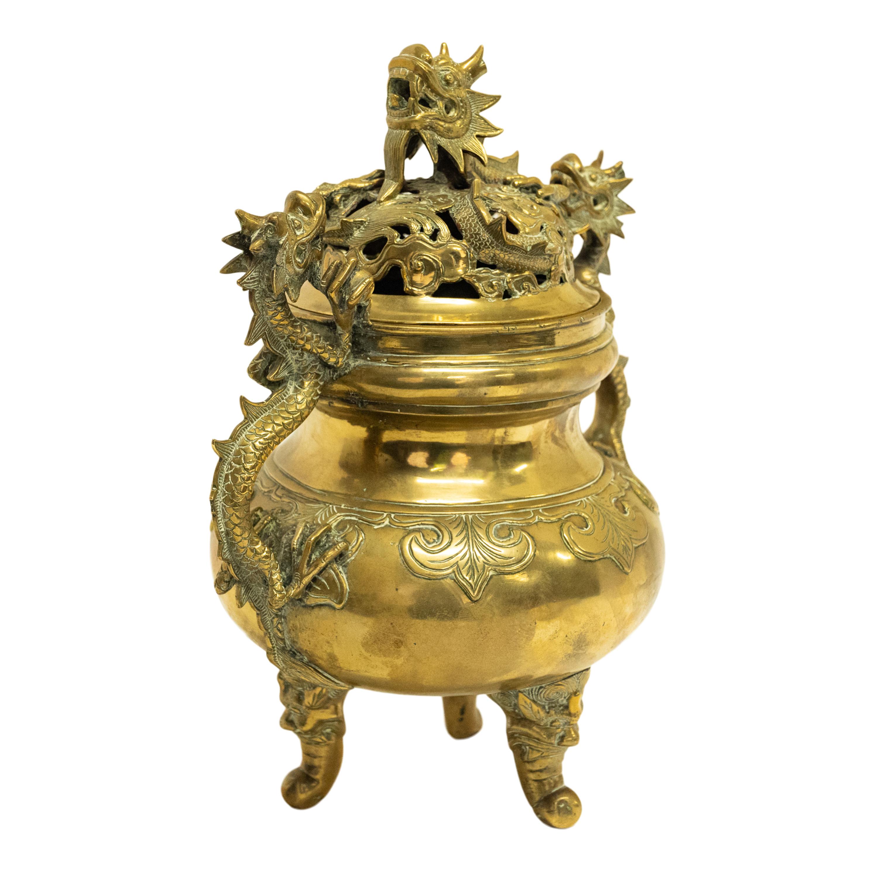 Antique Japanese Meiji Period Gilt Bronze Dragon Koro Censer incense Burner 1880 1
