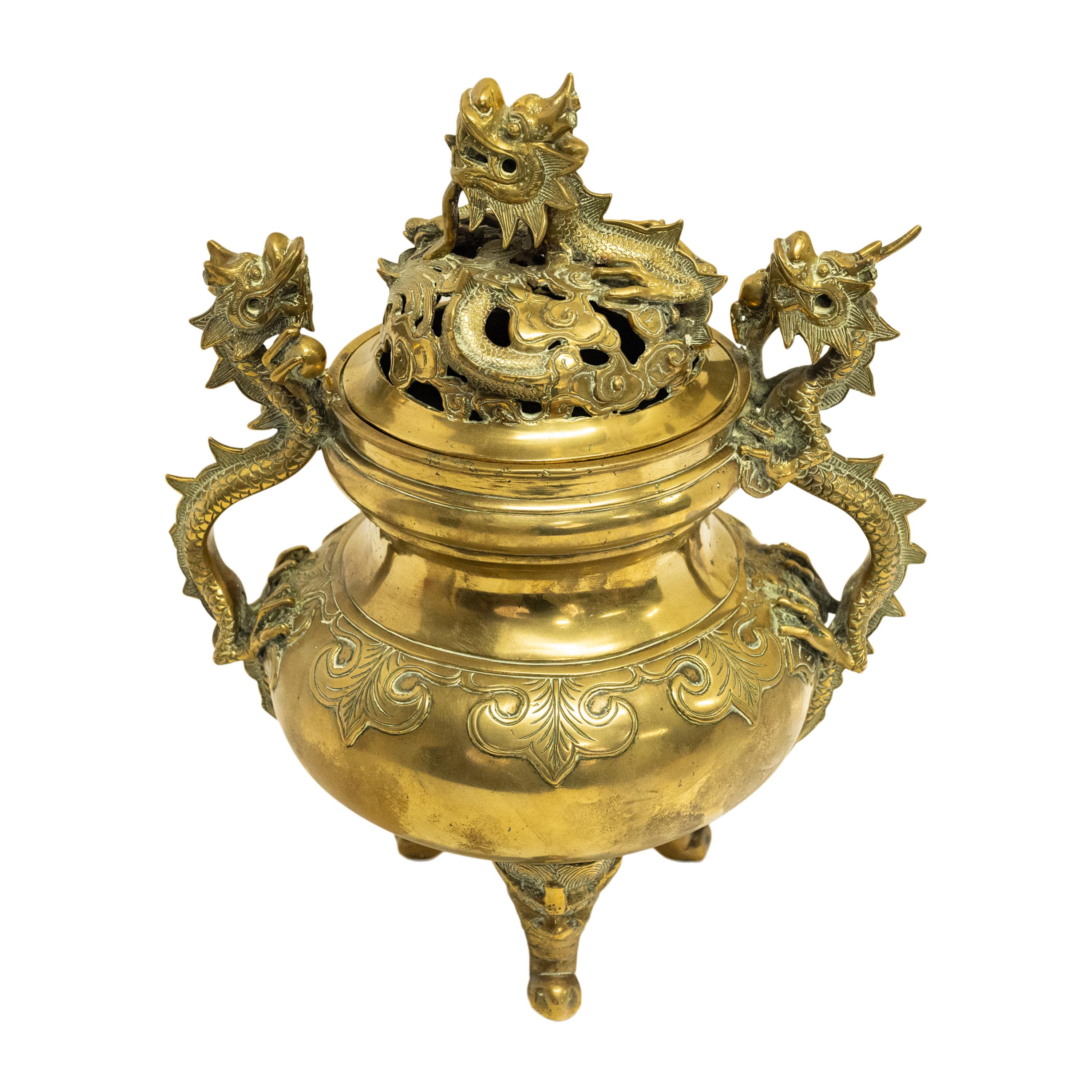 Antique Japanese Meiji Period Gilt Bronze Dragon Koro Censer incense Burner 1880 2