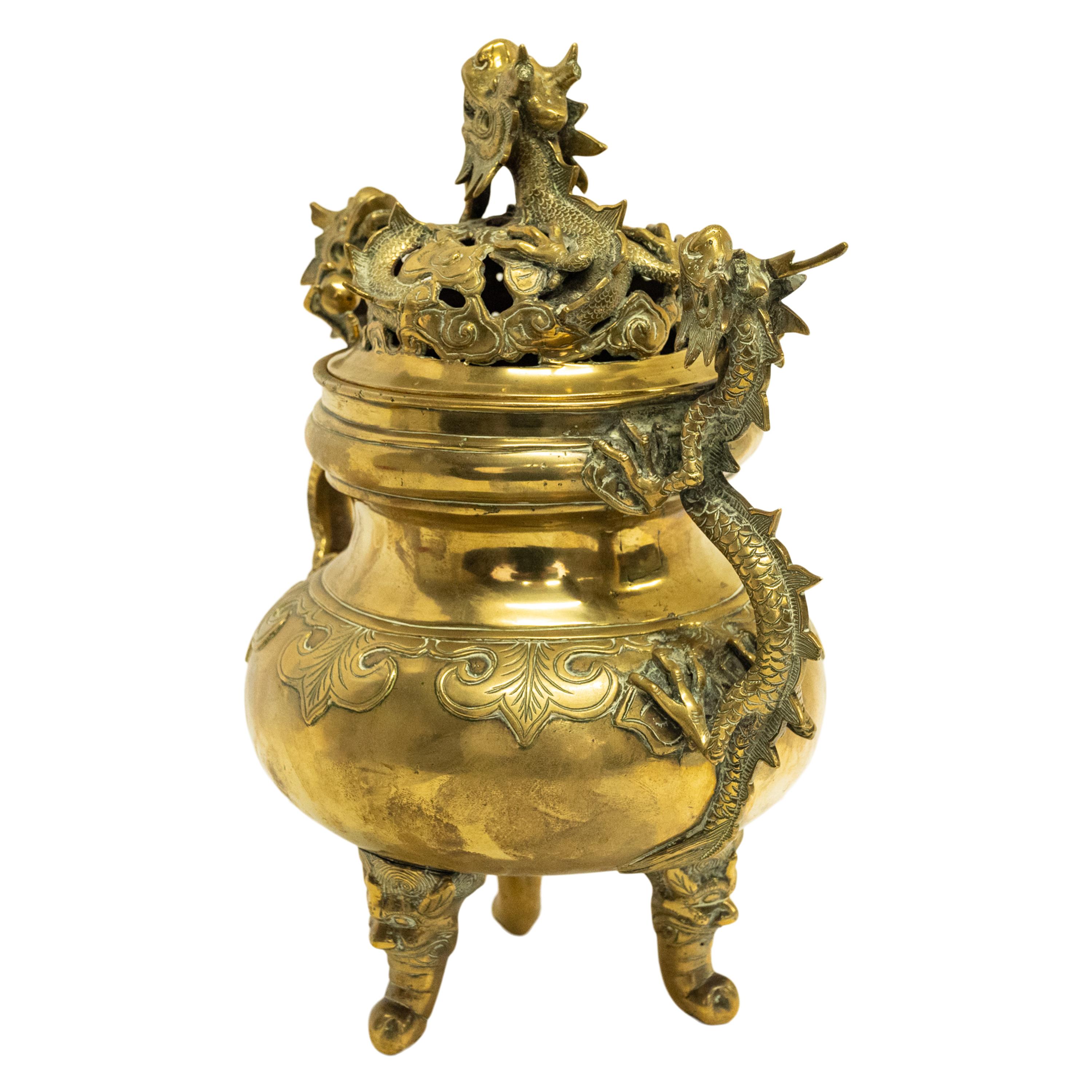 Antique Japanese Meiji Period Gilt Bronze Dragon Koro Censer incense Burner 1880 3