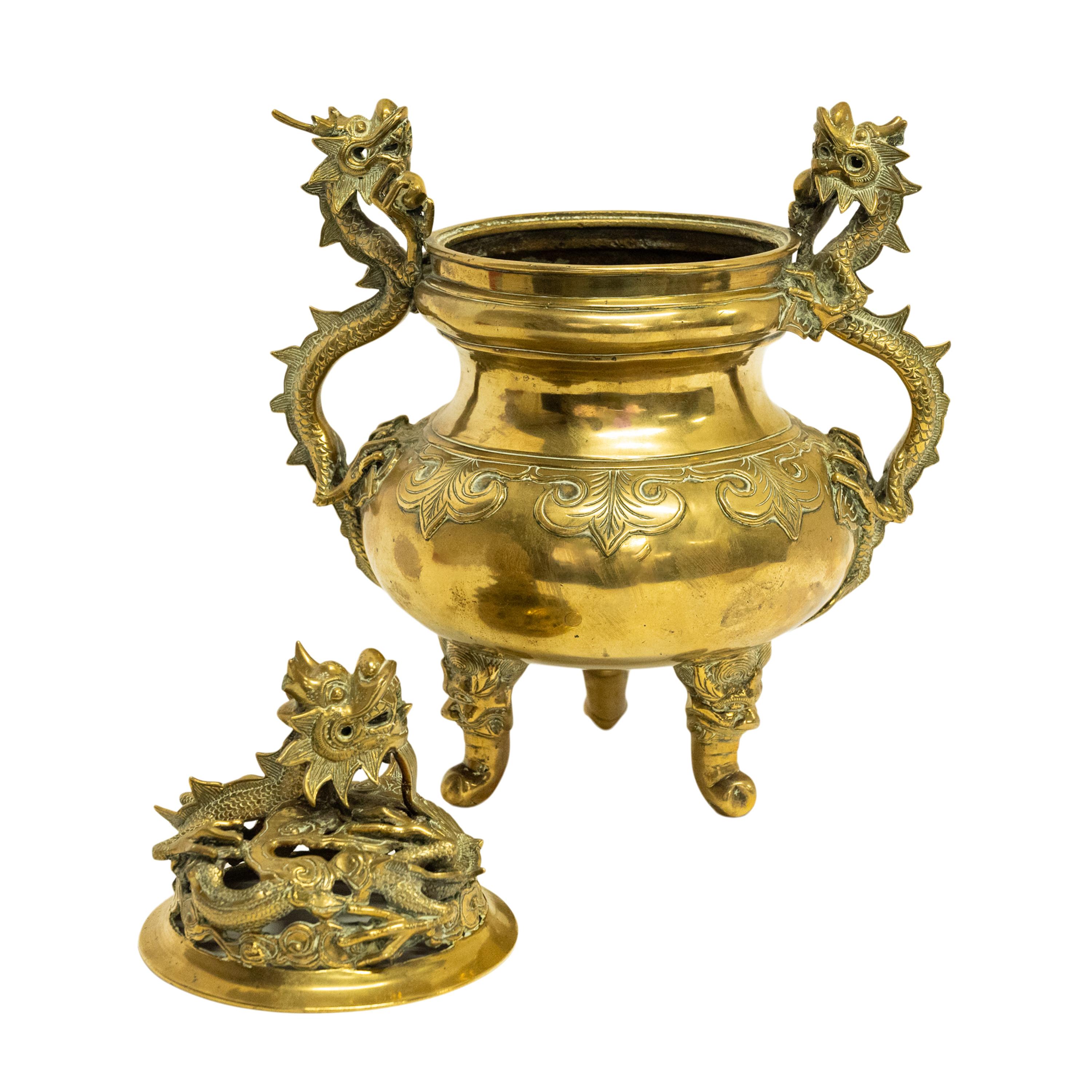Antique Japanese Meiji Period Gilt Bronze Dragon Koro Censer incense Burner 1880 4