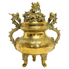 Antique Japanese Meiji Period Gilt Bronze Dragon Koro Censer incense Burner 1880