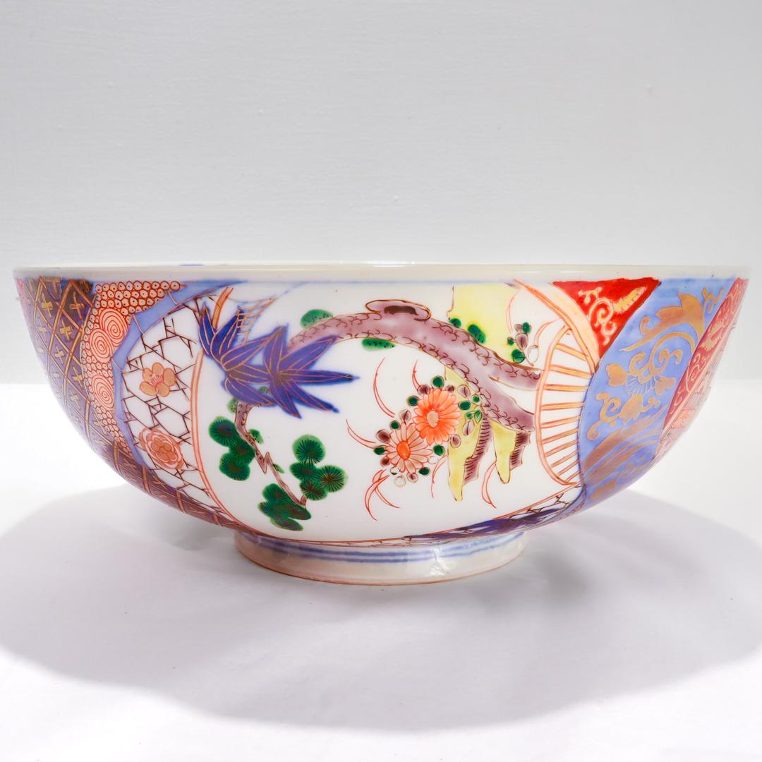 20th Century Antique Japanese Meiji Period Imari Porcelain Punch Bowl or Centerpiece For Sale