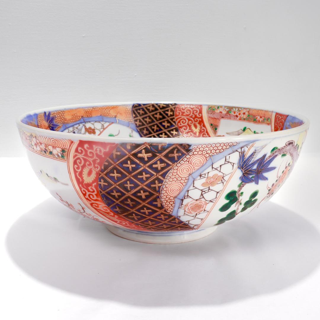 Antique Japanese Meiji Period Imari Porcelain Punch Bowl or Centerpiece For Sale 1