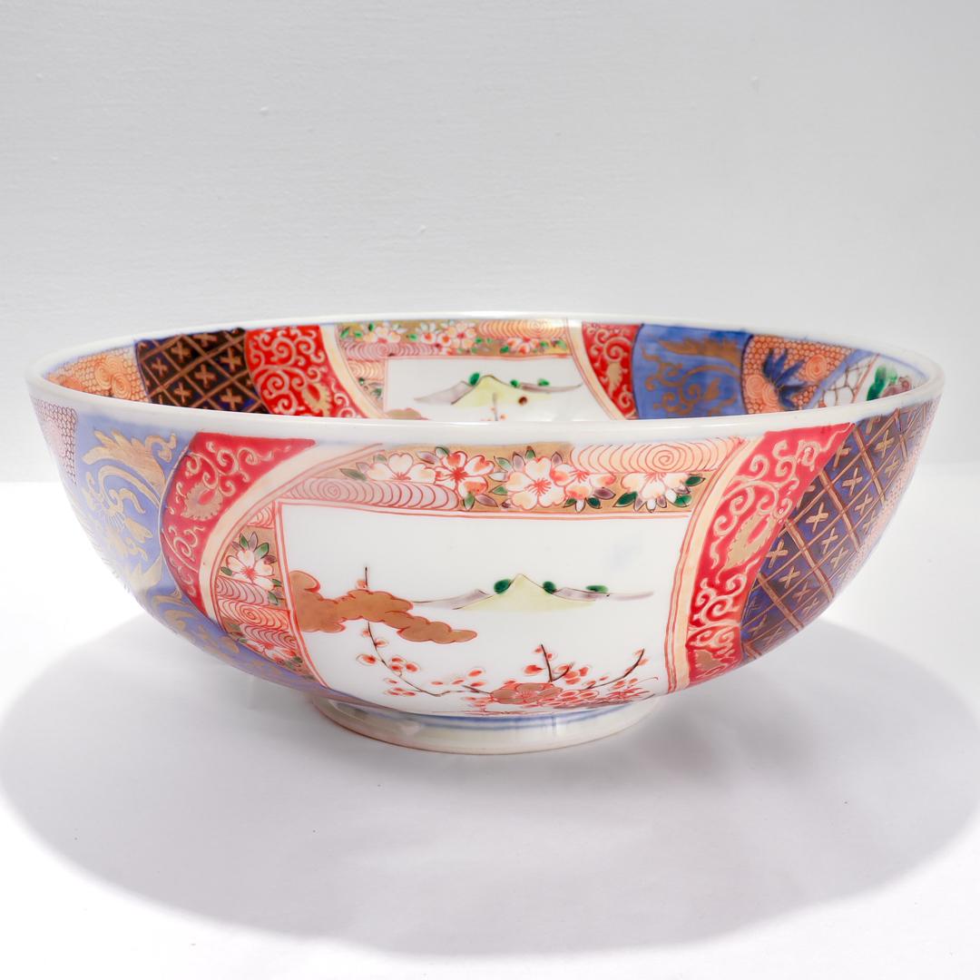 Antique Japanese Meiji Period Imari Porcelain Punch Bowl or Centerpiece For Sale 2