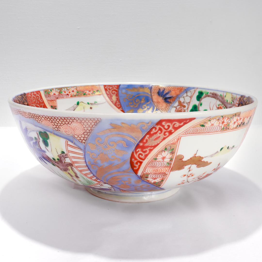 Antique Japanese Meiji Period Imari Porcelain Punch Bowl or Centerpiece For Sale 3
