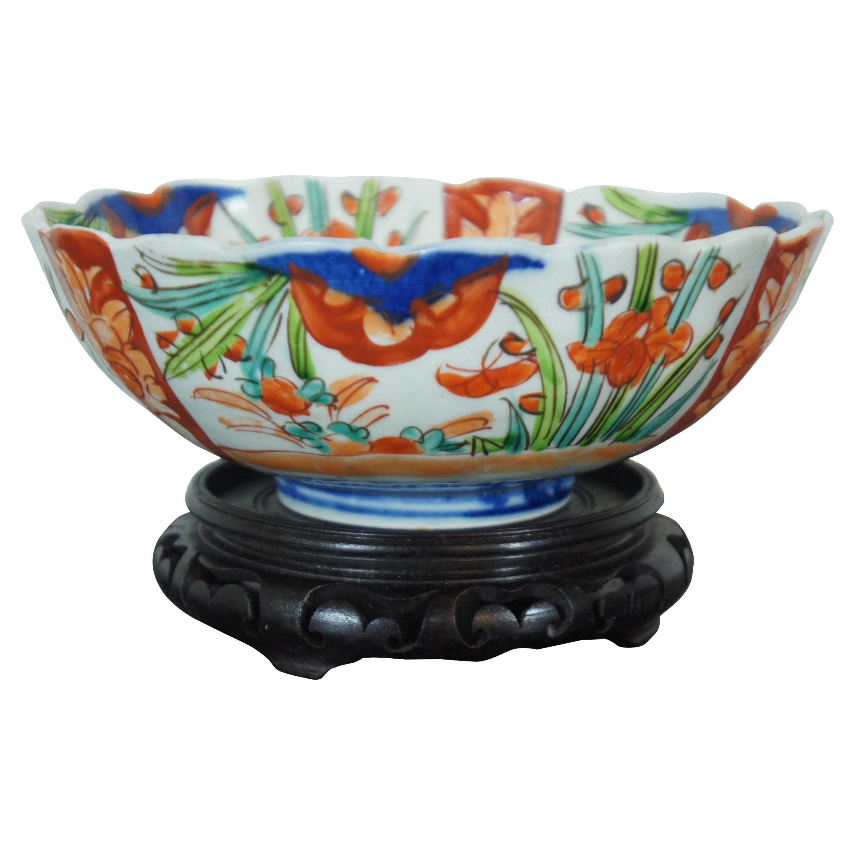 Meiji Period Blue and White Imari Scalloped Bowl with Stand at 1stDibs