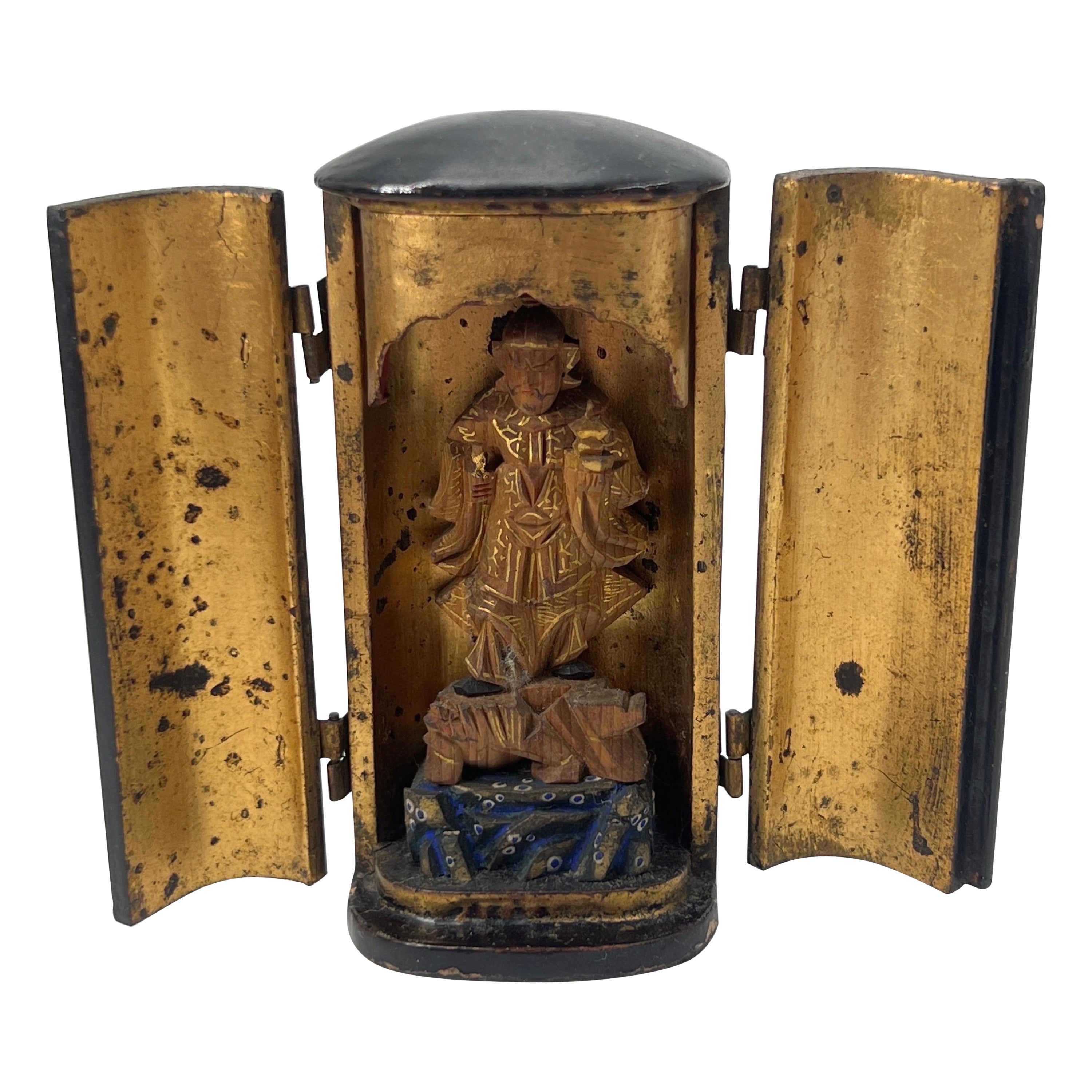 Antique Japanese Meiji Period Lacquer & Giltwood Zushi Shrine, Traveling Alter