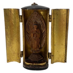 Antique Japanese Meiji Period Lacquer & Giltwood Zushi Shrine, Traveling Alter