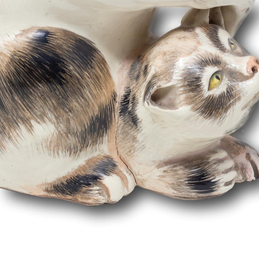 Antique Japanese Meiji Period Pottery Cat and Kitten Okimono 6