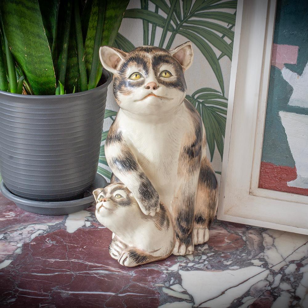 EARLY MEIJI PERIOD (1868-1912) 

From our Japanese Pottery collection, we are delighted to offer this charming Japanese Pottery Cats Okimono. The Pottery Cats Okimono consisting of an earthenware based pottery figure of a Cat with her kitten. The