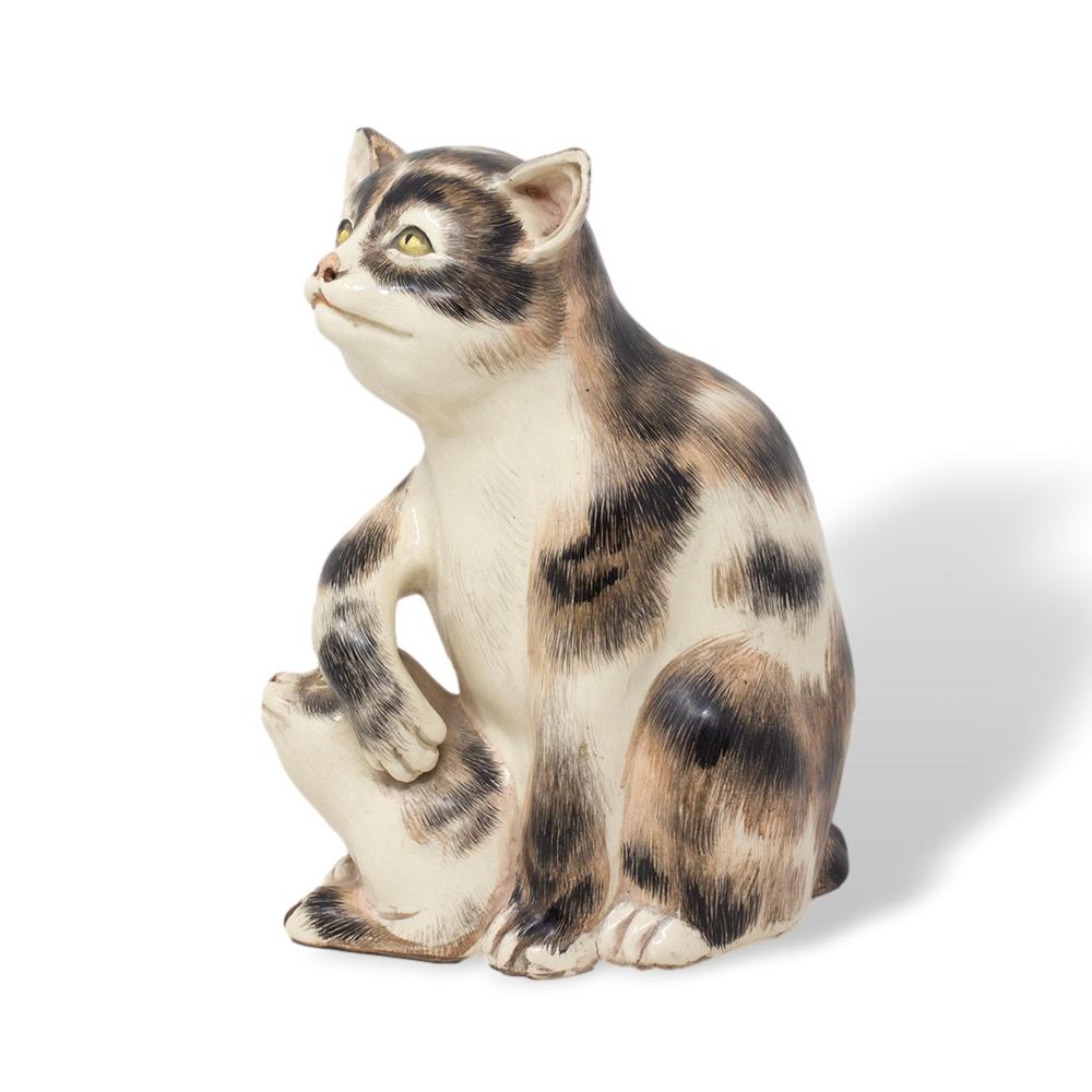 Hand-Crafted Antique Japanese Meiji Period Pottery Cat and Kitten Okimono