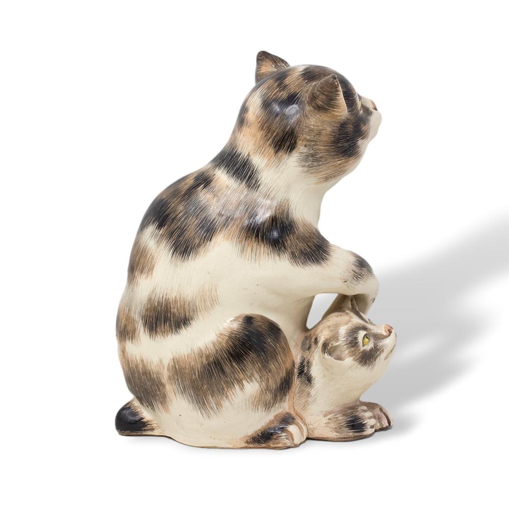 Ceramic Antique Japanese Meiji Period Pottery Cat and Kitten Okimono