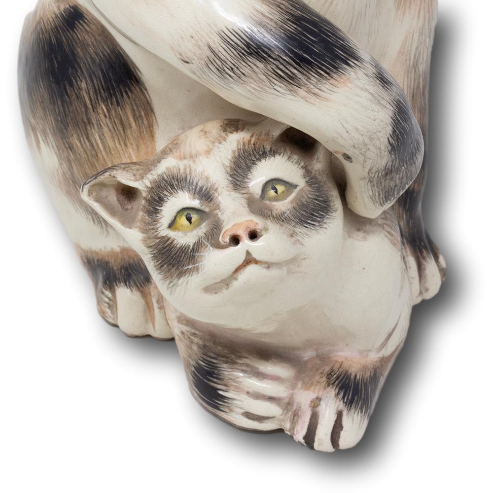 Antique Japanese Meiji Period Pottery Cat and Kitten Okimono 3