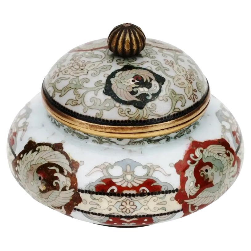 Antique Japanese Meiji Period Round Cloisonne Covered Jar For Sale