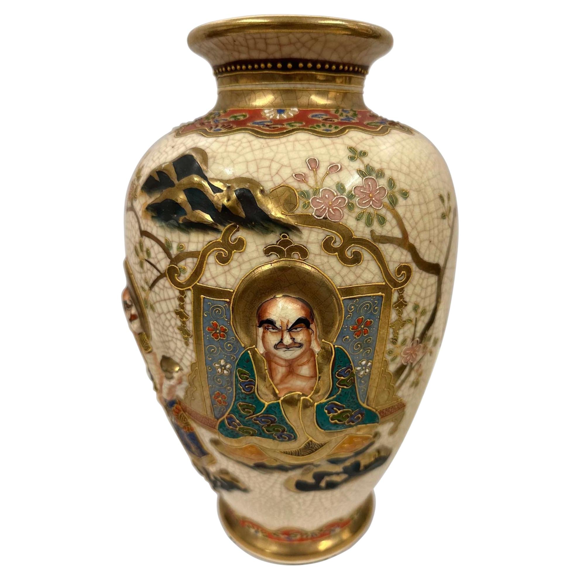 Antique Japanese Meiji Period Satsuma Earthenware Vase