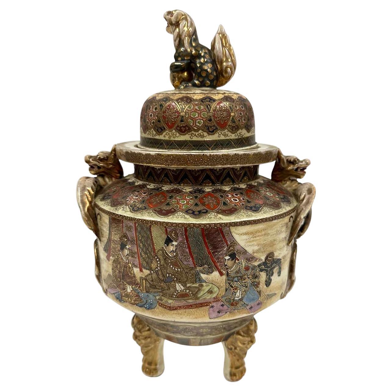 Encensoir à brûleur d'encens japonais ancien de la période Meiji Satsuma