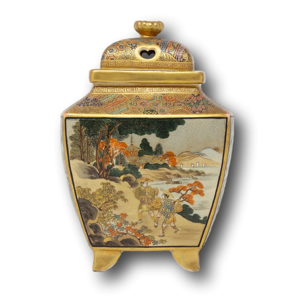 Ceramic Antique Japanese Meiji Period Satsuma Koro Kizan For Sale