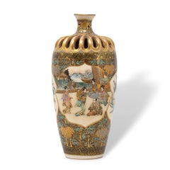 Antique Japanese Meiji Period Satsuma Reticulated Vase by Shuzan