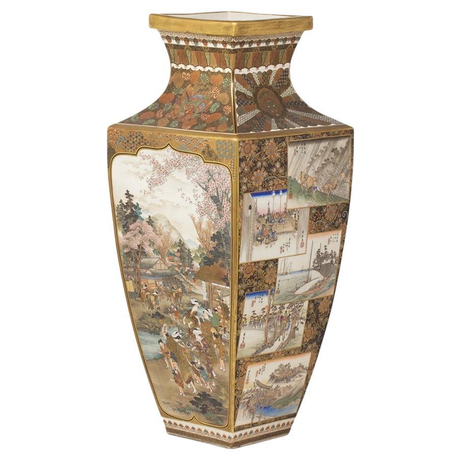 Antique Japanese Meiji Period Satsuma Vase by Okamoto Ryozan for Yasuda Company