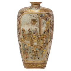 Antico vaso giapponese del periodo Meiji di Satsuma di Ryozan